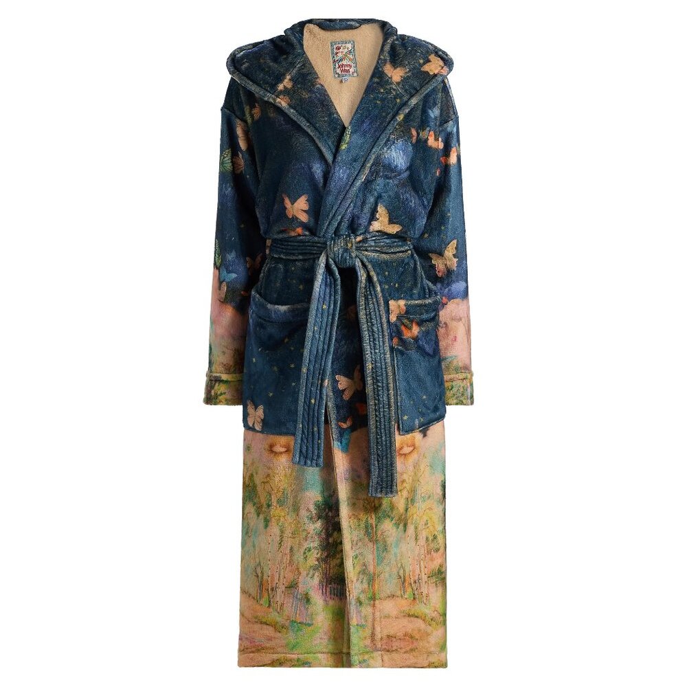 Johnny Was Aurelius Cozy Robe Floral Butterfly Sleep Wear Lounge Blue L/XL NEW